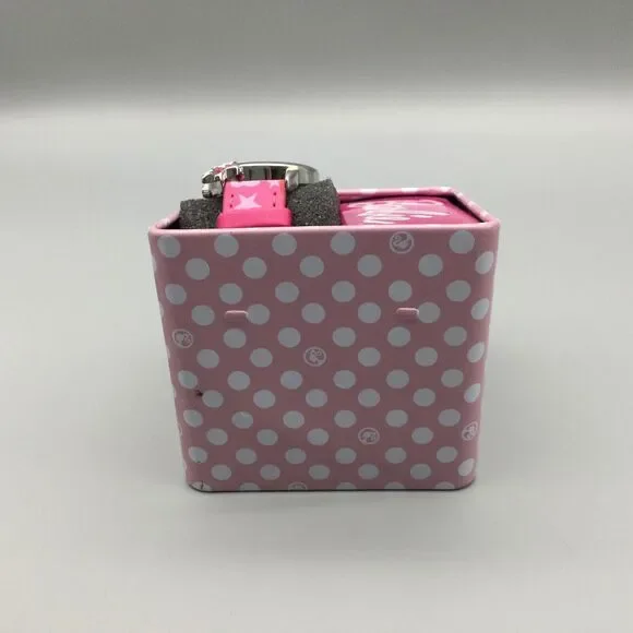 Barbie Watch Kids Girl Youth 28mm Pink Silver Tone With Metal Box New Battery - Picture 5 of 8